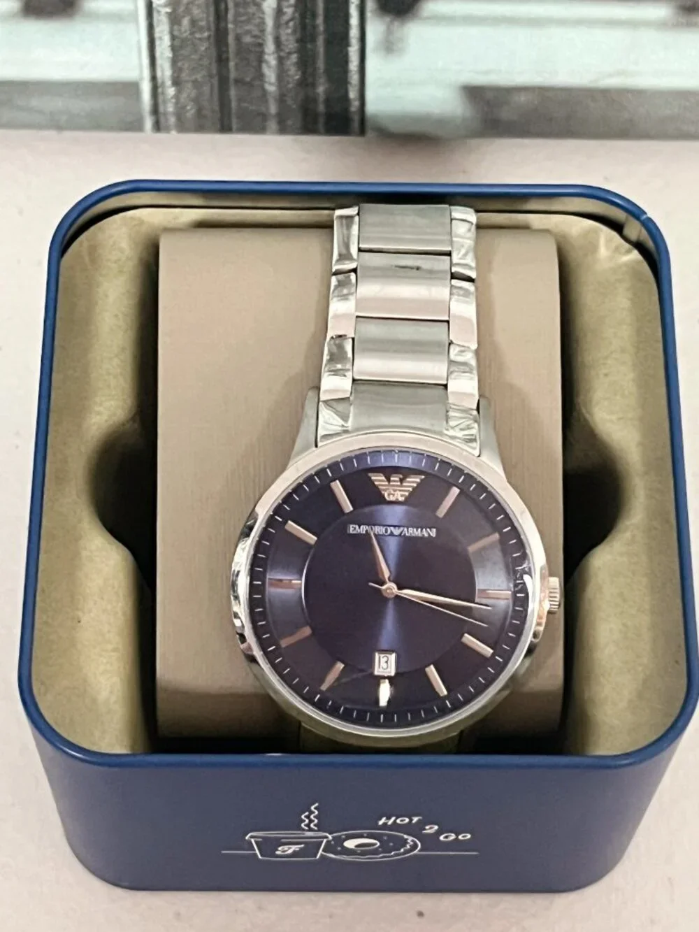 Emporio Armani AR-2477 Men's Watch, Navy Blue Sunray Dial